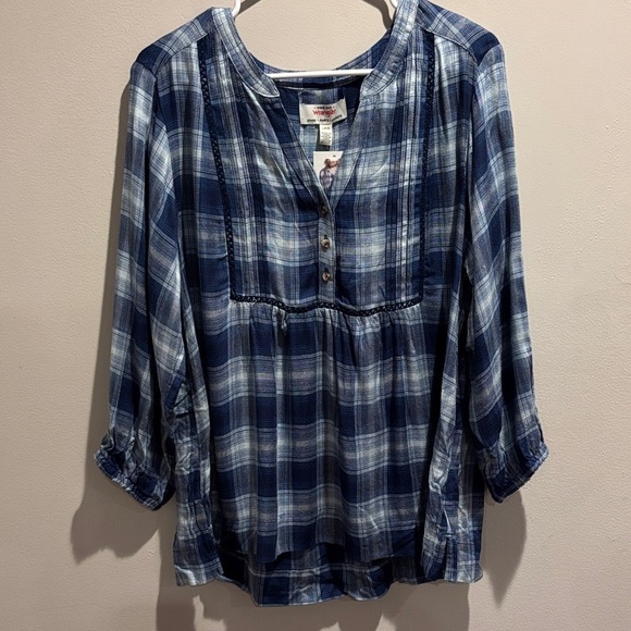 Wrangler Tops - Wrangler Blue Plaid Blouse